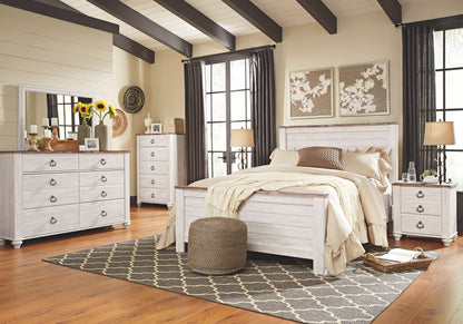 Willowton - Two Drawer Night Stand - Brown / Beige / White